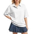 thumbnail image 2 of Women Polo Shirts Short Sleeve Rugby Shirts Oversized Collared T Shirts Summer Color Block Tee Tops, L, 2 of 6