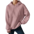 thumbnail image 2 of Plain Jacquard Knit Hoodies for Women Fall Winter Long Sleeve Casual Hooded Sweatshirt Pullover Tops, 2 of 7