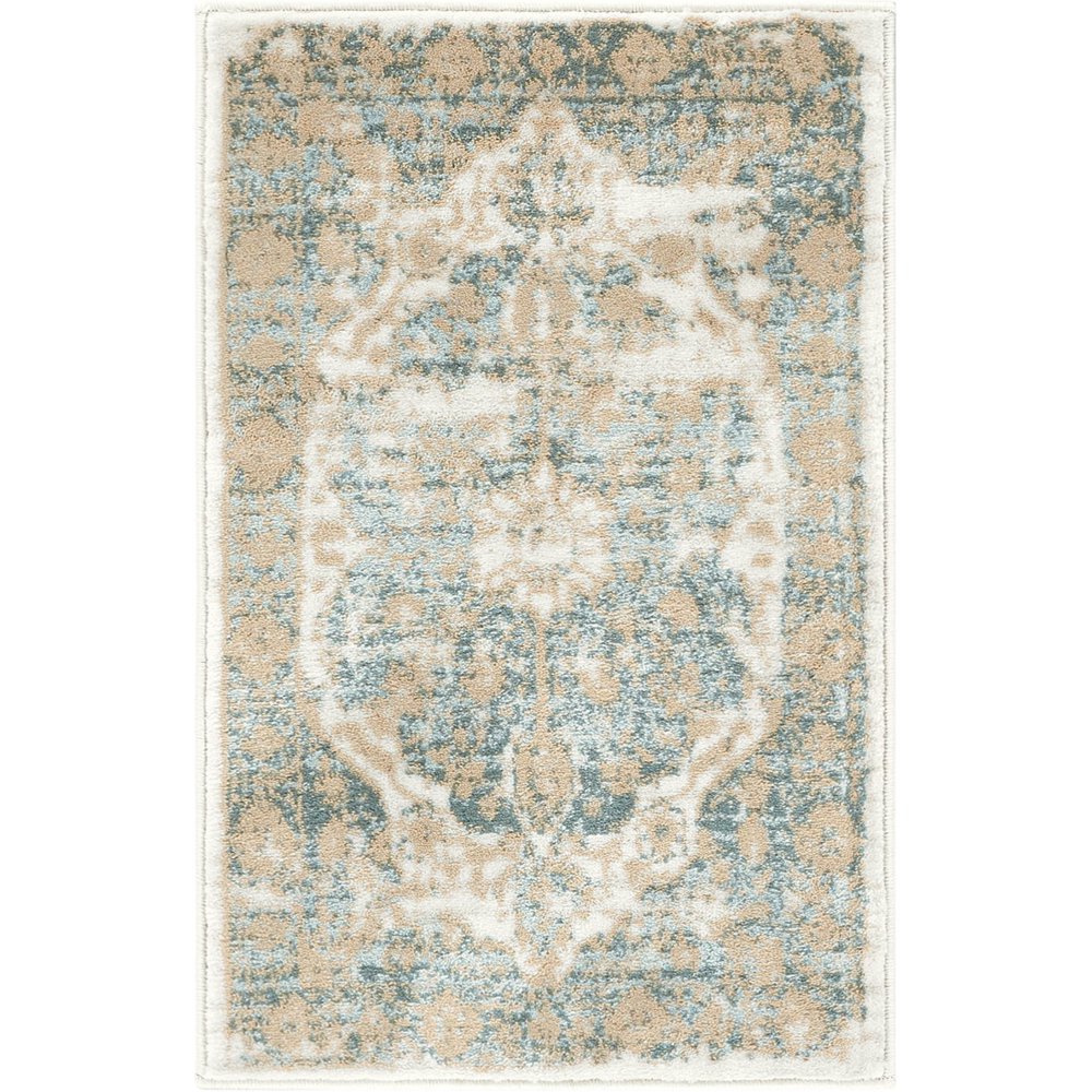 Well Woven Millie Tribal Mint Blue Medallion Area Rug 2x3 (20"x31") Small Mat Beige Modern