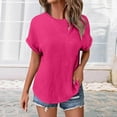thumbnail image 5 of Women's Summer Solid Color Casual Loose Double-Wrinkle Round Neck Short-Sleeved T-Shirt | Yubnlvae | Women's Summer Solid Color Casual Loose Double Wrinkle Solid Color (Hot Pink | L), 5 of 5