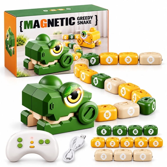 HNH Remote Control Magnetic Snake Toy for Kids, Light & Sound Effect, USB Rechargeable Educational Game Gift for Boys Girls Age 3 