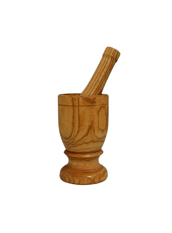 Imusa Small Traditional Wood Mortar and Pestle, Beige