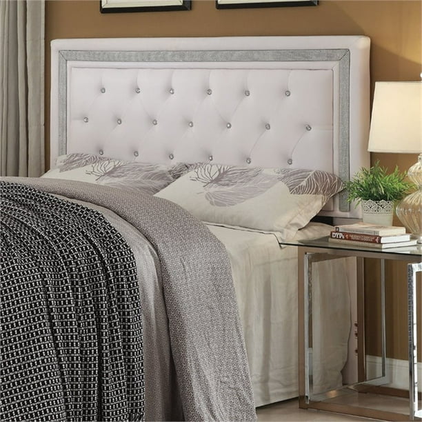 Pemberly Row Faux Leather Full Queen, White Leather Upholstered Headboard