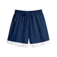 thumbnail image 6 of Cagogo Women Plus Size Elastic Waist Shorts with Pockets Casual Loose Beach Vacation Lounge Trousers Summer Travel Denim Shorts, Navy XL, 6 of 7