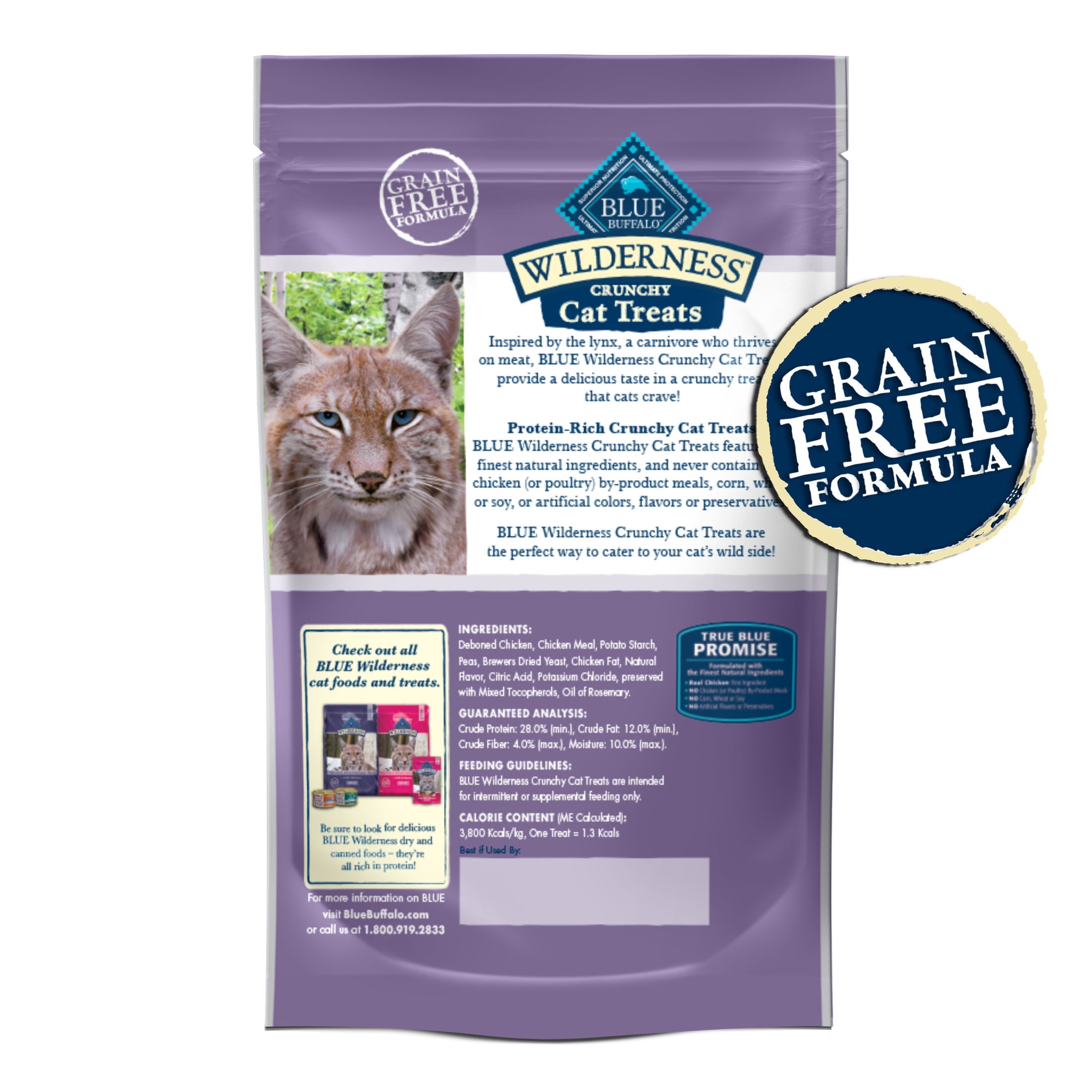 (4 pack) Blue Buffalo Wilderness High Protein Natural Crunchy Cat Treats, Tasty Chicken, 2-oz. Bag