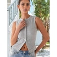 thumbnail image 6 of Women'S Sleeveless Round Neck Slim Fit Ribbed Button Vest Light Gray XL, 6 of 8