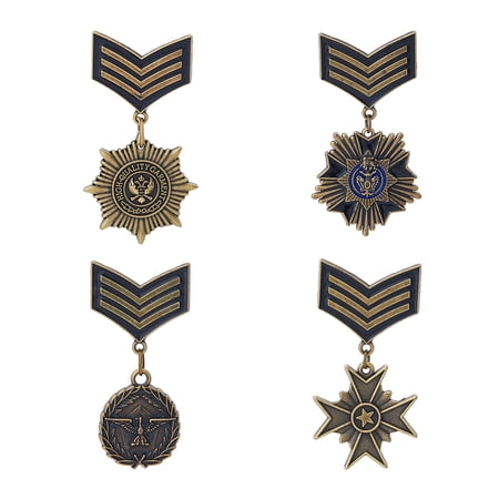4 Styles Military Medal Brooch Pins Retro Navy Series Shield Pentagram Brooch Pins Metal Pentagram Flying Eagle Badge Pin