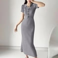 thumbnail image 2 of BUIGTTKLOP Maxi Dress for Women Summer V Neck Button Short Sleeve Slim Fitted Ribbed Knit Long Sweater Dresses, 2 of 6