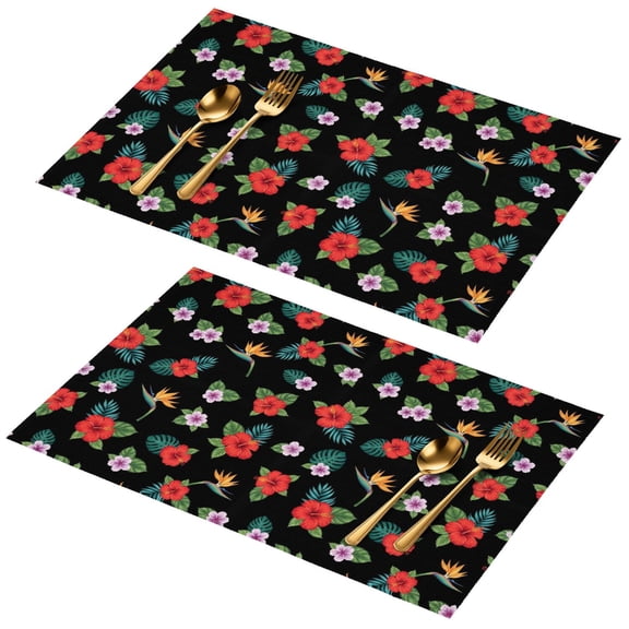 Placemat, Pioneer Flower Floral Print Pattern Place Mats Table Mat Set Of 2, PVC Washable Placemats for Party Kitchen Dining Decoration, 18x12 Inch, Fade Resistant