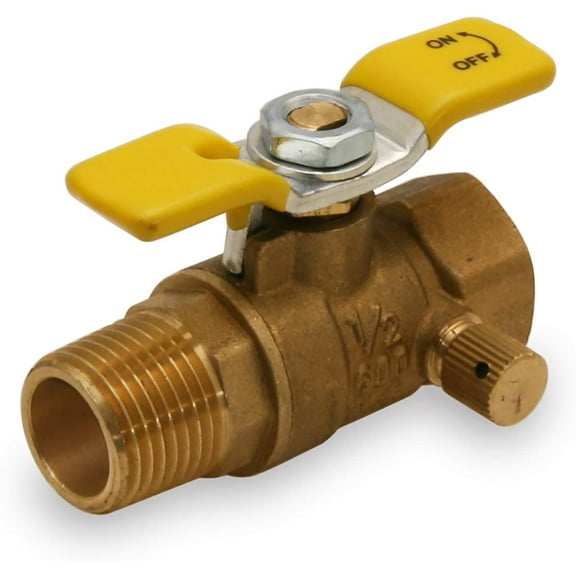 Midline Valve Expansion Tank Isolator Relief Valve, with Drain, with T-handle, 1/2 in. FIP x 1/2 in. FIP, Brass