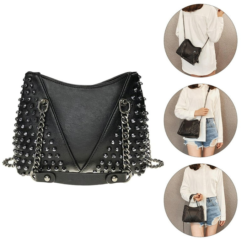 Studded Shoulder Bag for Women Leather Punk Style Rock Rivet Crossbody Bag  Handbag with Chain Wallet Purse for Girls