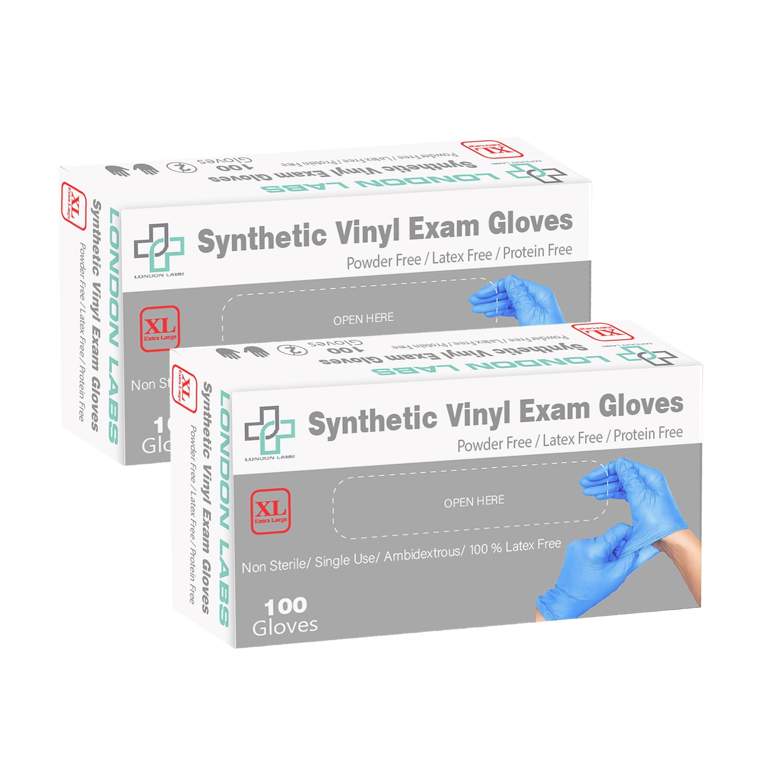 London Labs Synthetic Vinyl Exam Gloves Box of 200 Count,Extra Large