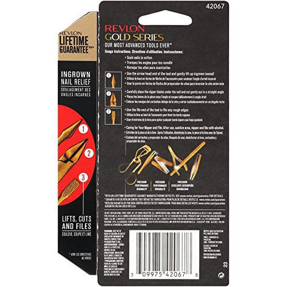 Revlon Gold Series Ingrown Away Set, includes Toenail Nipper and Dual Ended Toenail Tool, Titanium Coated for Maximum Durability C40