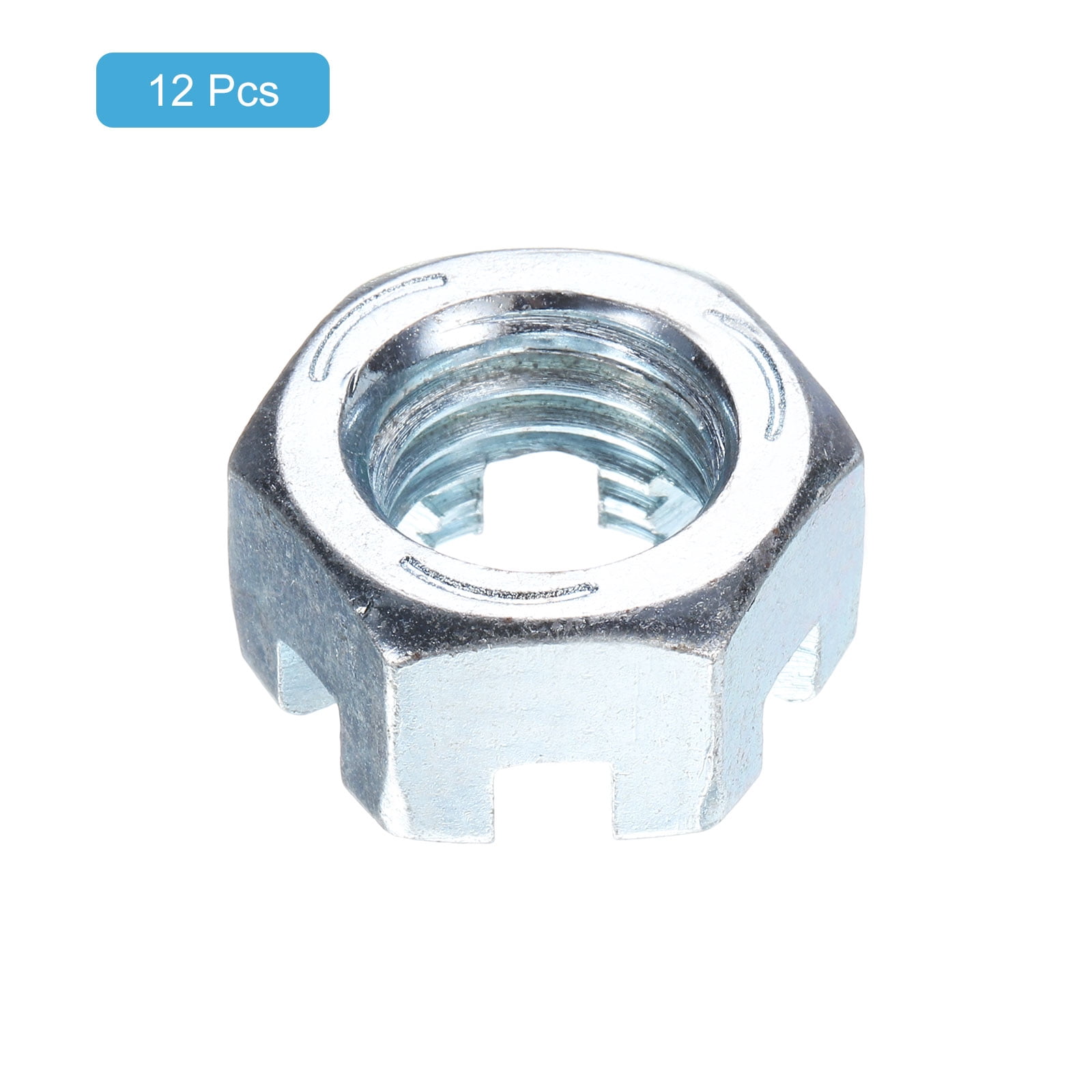 5/8"-11 Hexagon Slotted Nut, Grade 6.8 Carbon Steel Hex Nuts, Silver, 12Pack