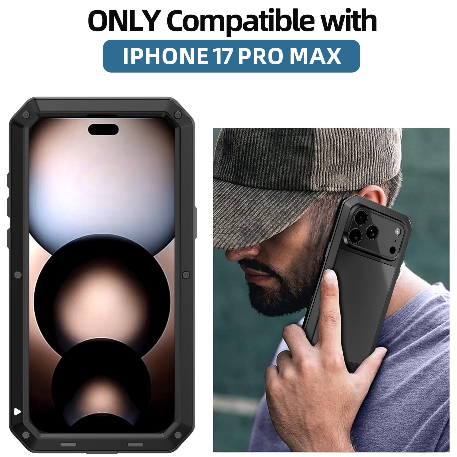 Dteck for iPhone 17 Pro Max (2025) Case, Heavy Duty Metal Full Body Protective Cover Shockproof Aluminum Alloy Cover with Silicone Built-in Screen Protector, Black