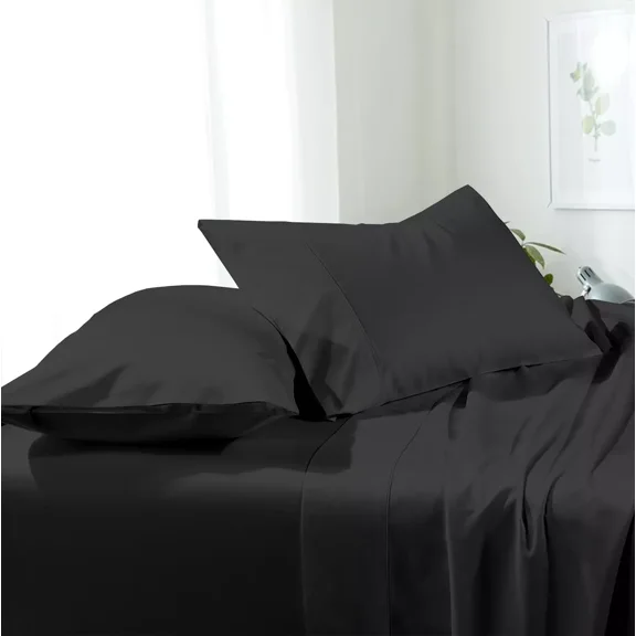 Huba Homes Super Soft Sheets Wrinkle Free Sheet Set Microfiber Fitted Flat Pillowcases twin Black