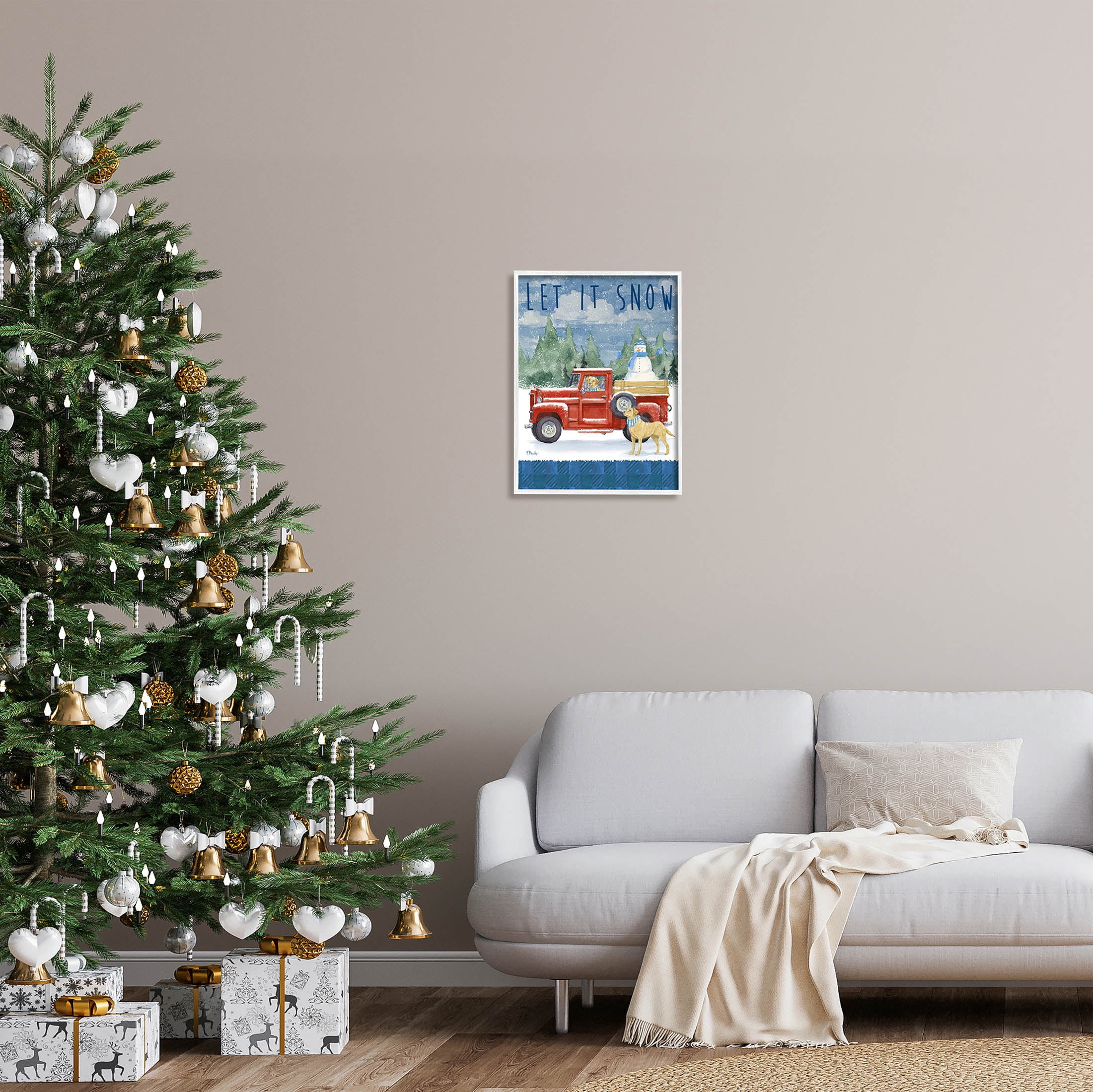 Stupell Industries Let It Snow Winter Dogs Graphic Art White Framed Art Print Wall Art, Design by Paul Brent