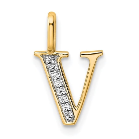 Diamond2Deal 10K Yellow Gold Diamond Letter V Initial Pendant