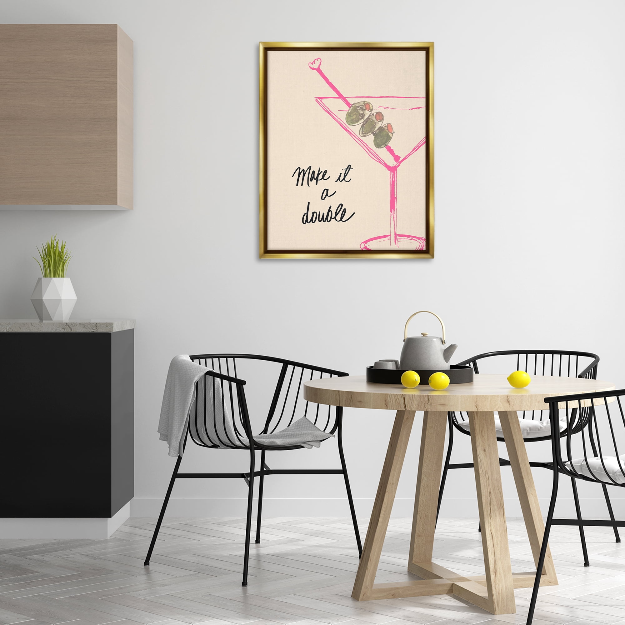 Stupell Industries Make It Double Martini Food & Beverage Painting Gold Floater Framed Canvas Art Print Wall Art, 25 x 31