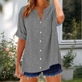 thumbnail image 2 of Craaazy Summer Women's Loose Fit Graphic Print V Neck Short Sleeve Button Front Blouse for Daily Outfits Gifts, 2 of 5