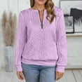 thumbnail image 2 of Fiaer Quarter Zip Women Sweatshirts Crew Neck Plus Size Long Sleeve Jacquard Pullovers Baggy Casual Fashion Tops Light Purple L, 2 of 7