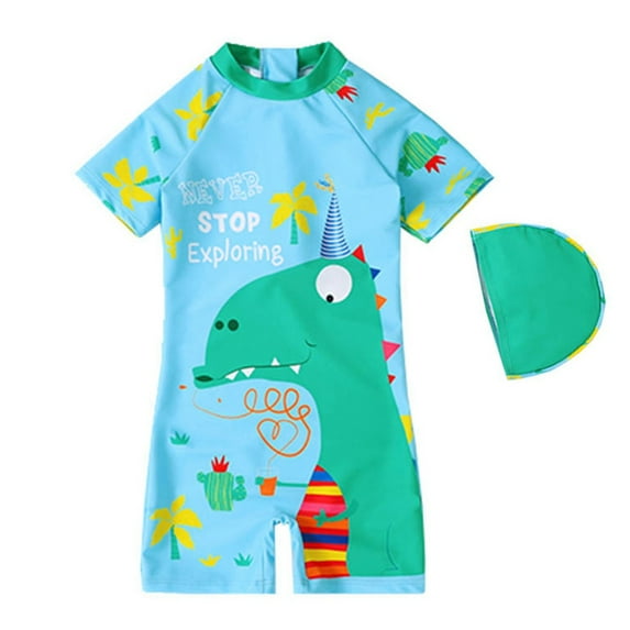 GYRATEDREAM Toddler Little Kids Baby Boys Swimsuit Cartoon 1-Piece Rashguard Bathsuit+Hat UPF 50+