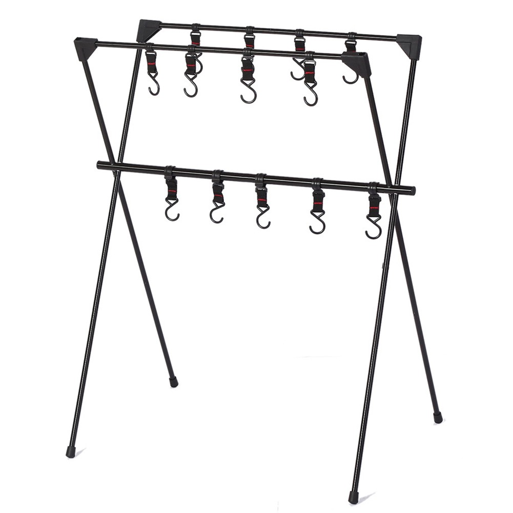 2 Layers Camping Hanging Tripod Rack Cookware Hanger Stand Storage