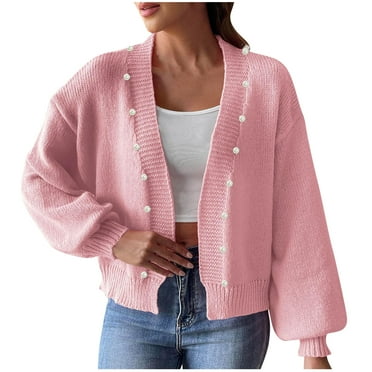 Annhoo Cardigan Sweaters for Women Fall Fashion Long Sleeve Open Front Knitwear Elegant Pearls Trim Knit Outwear