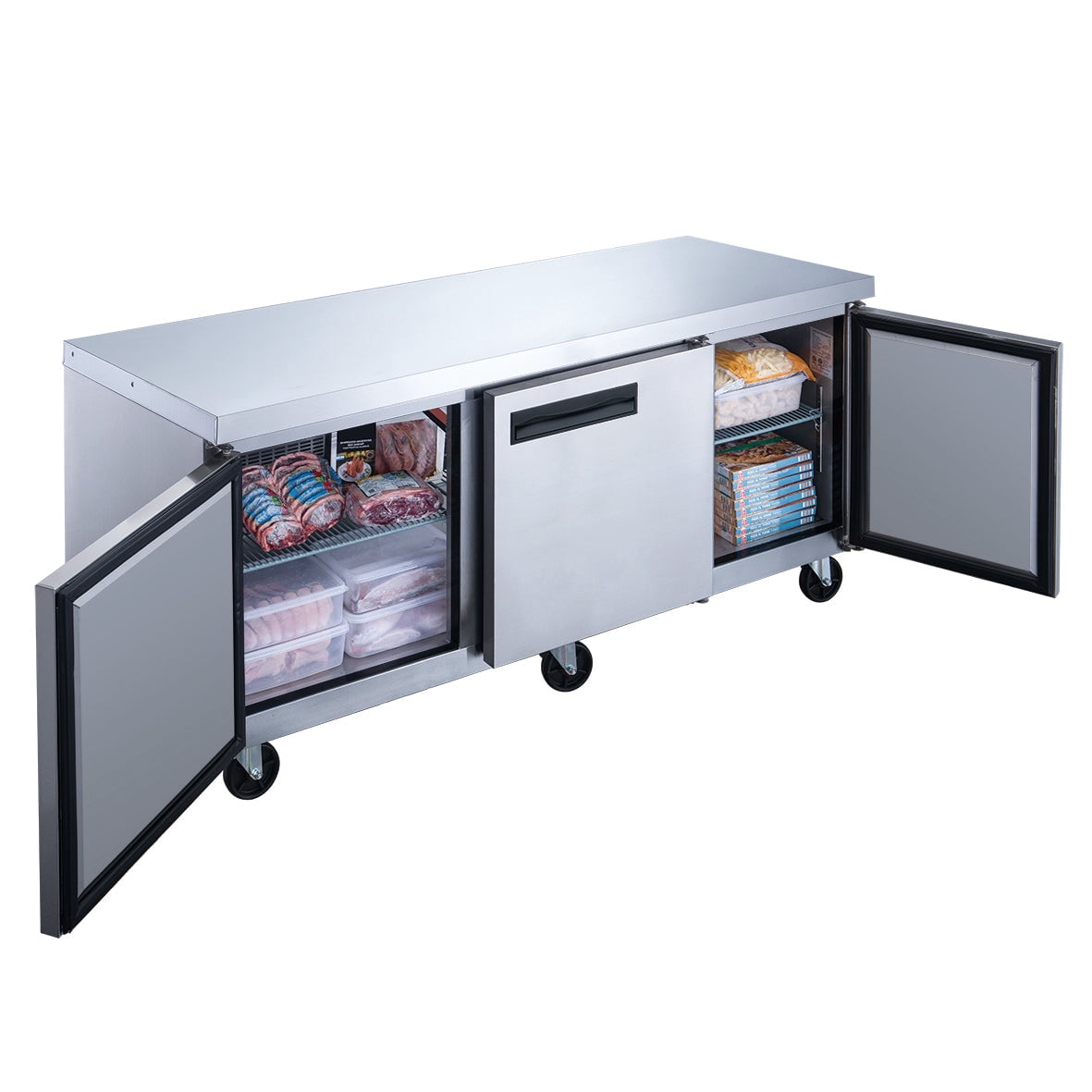 72 in. Three Door Commercial Undercounter Freezer in Stainless Steel 18.96 cu. ft.