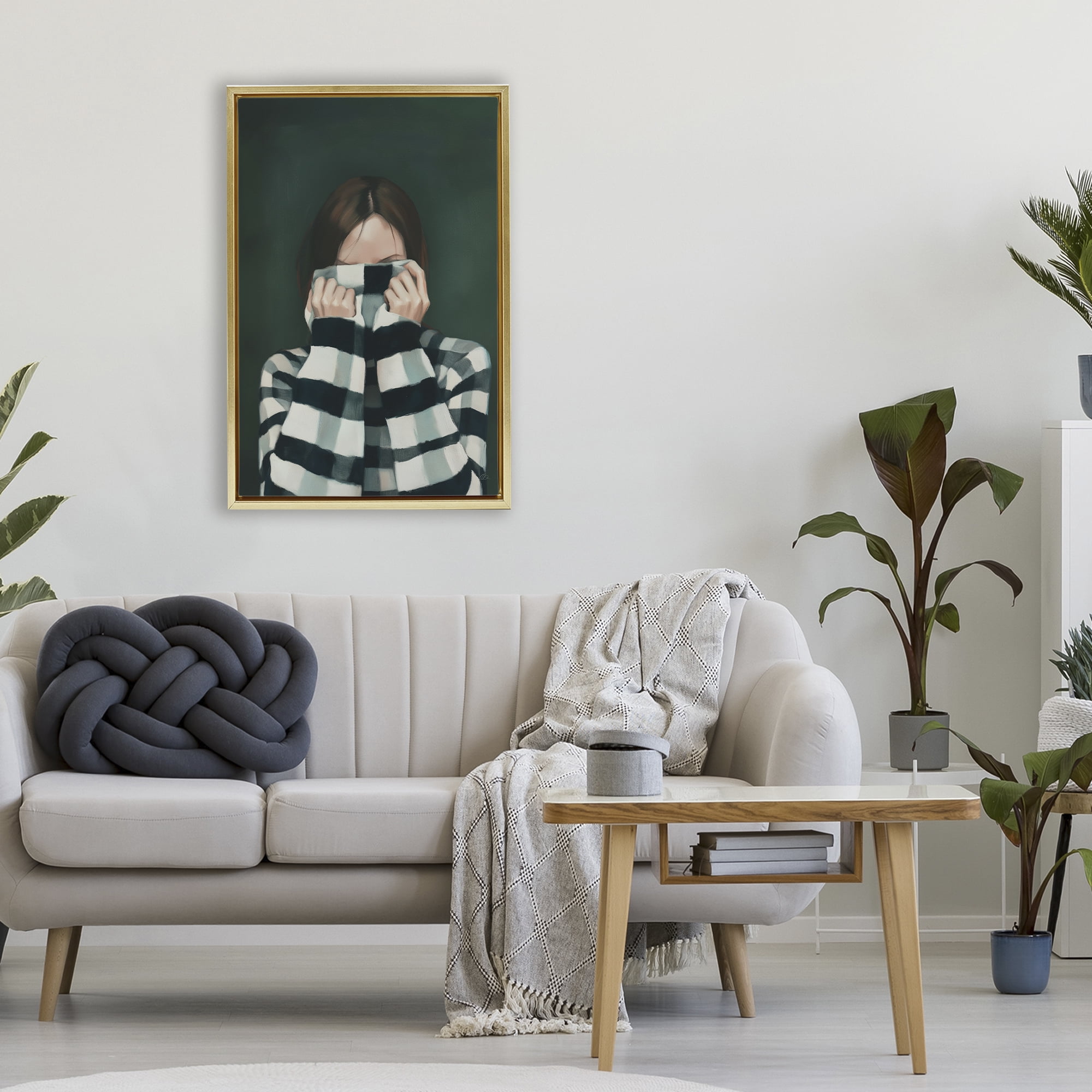 Stupell Industries Warmed Striped Sweater Portrait Gold Framed Floater Canvas Wall Art, design by Ros Ruseva
