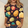 thumbnail image 2 of Feancey Trendy Tops for Women Easter Eggs Rabbit Print 3/4 Sleeve T Shirts Dressy Casual Crewneck Loose Tunics Novelty Holiday Blouse Yellow L, 2 of 6