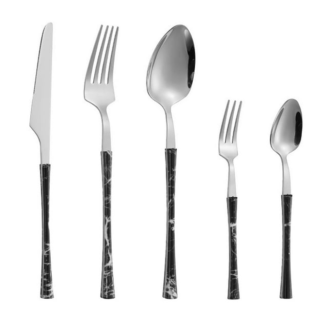 Ensemble de Couverts Vintage : Ensemble de Vaisselle en Acier Inoxydable 5 Pcs, Ustensile de Service