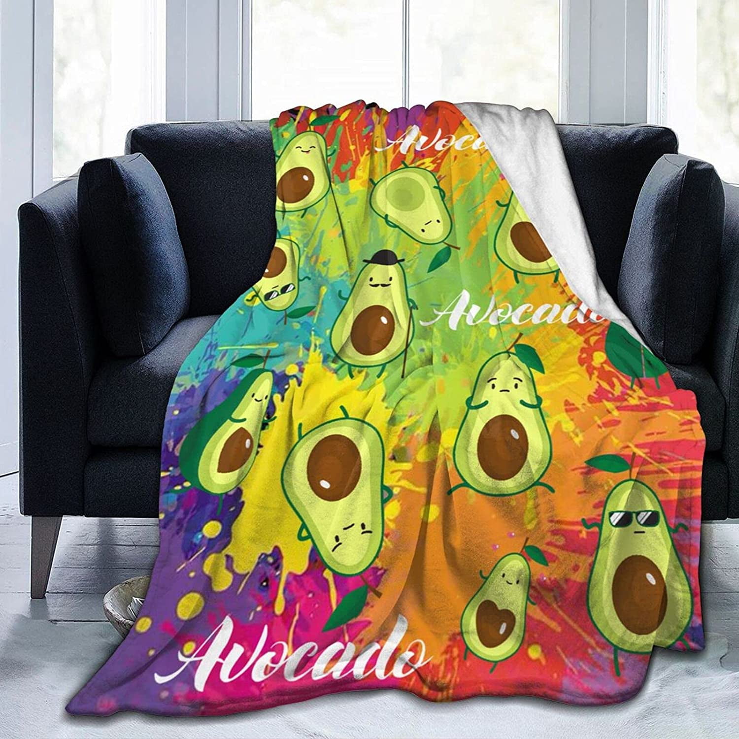 Green Sunflower Avocado Plush Pillow Blanket