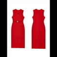 thumbnail image 2 of Vestidos de Trabajo para Mujer 2025, Vestido Formal Sin Mangas con Botones, Elegantes Conjuntos de Oficina con Cinturón. Rojo XS, 2 of 4