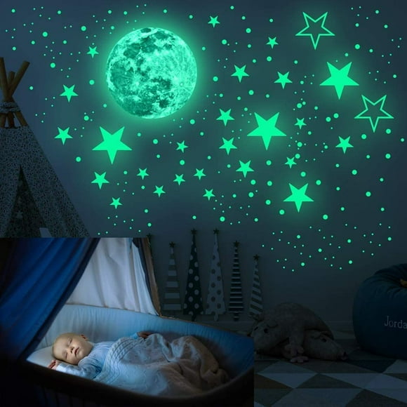Glow In The Dark Stars, 433Pcs Glow Stars Decals Glow Stars Wall Stickers Stars of ceiling glow in the black for the decoration of the wall, decoration of the baby's room and the green salon