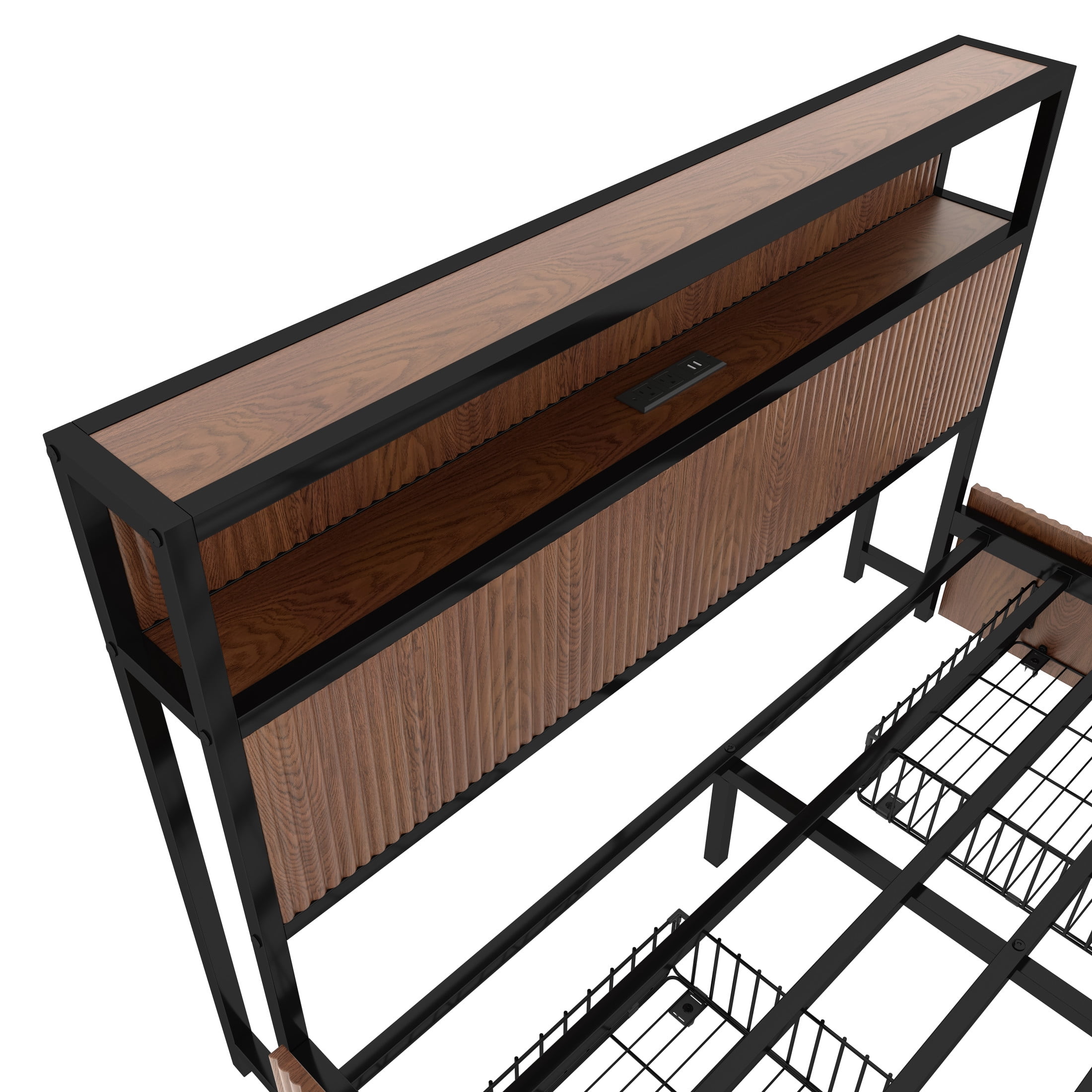 Noble House Queen Size Storage Platform Bed Frame with 4 Drawers, USB Charging Headboard, Brown