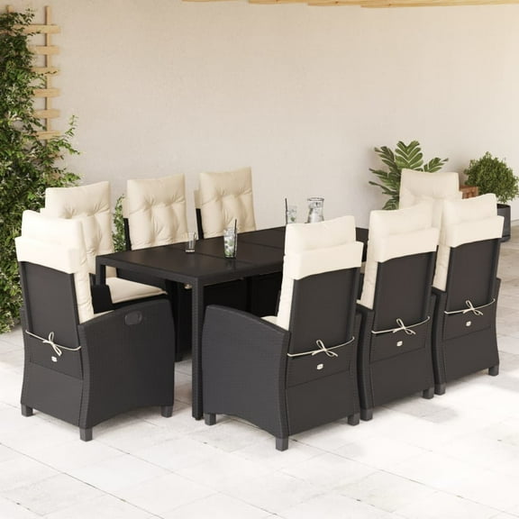 vidaXL Garden Dining Set Color is Black with Cream cushions