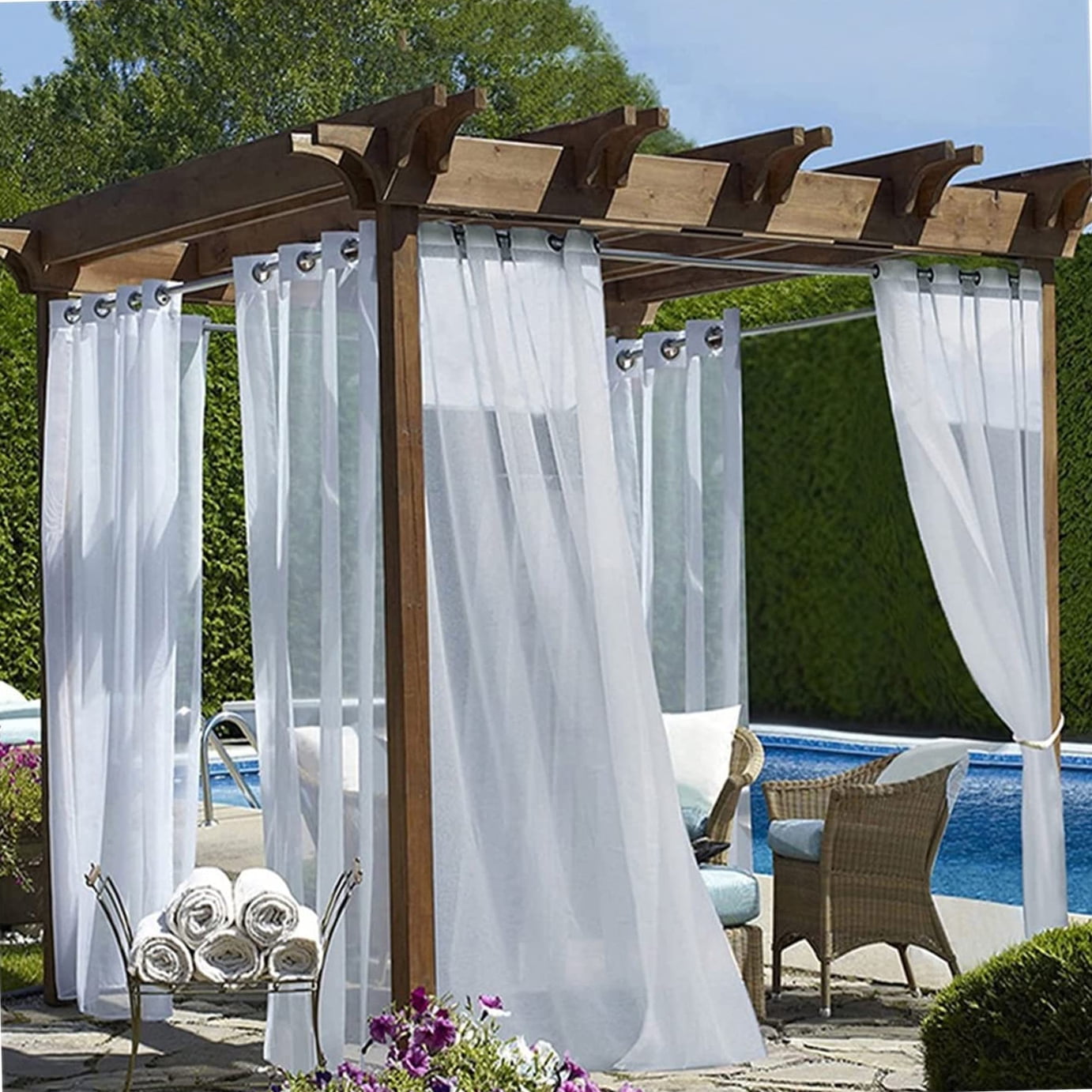 Lapalife Sheer Outdoor Curtains for Patio Waterproof Voile Sheer ...