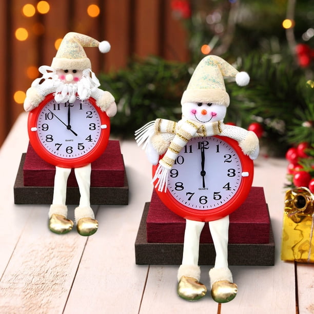Xihbxyly Reloj Navideño con Alarma Silenciosa, Decoración de Papá Noel y Muñeco de Nieve, Ideal para Regalar En Familia, 24 X 33 Cm, Pila No Incluida.
