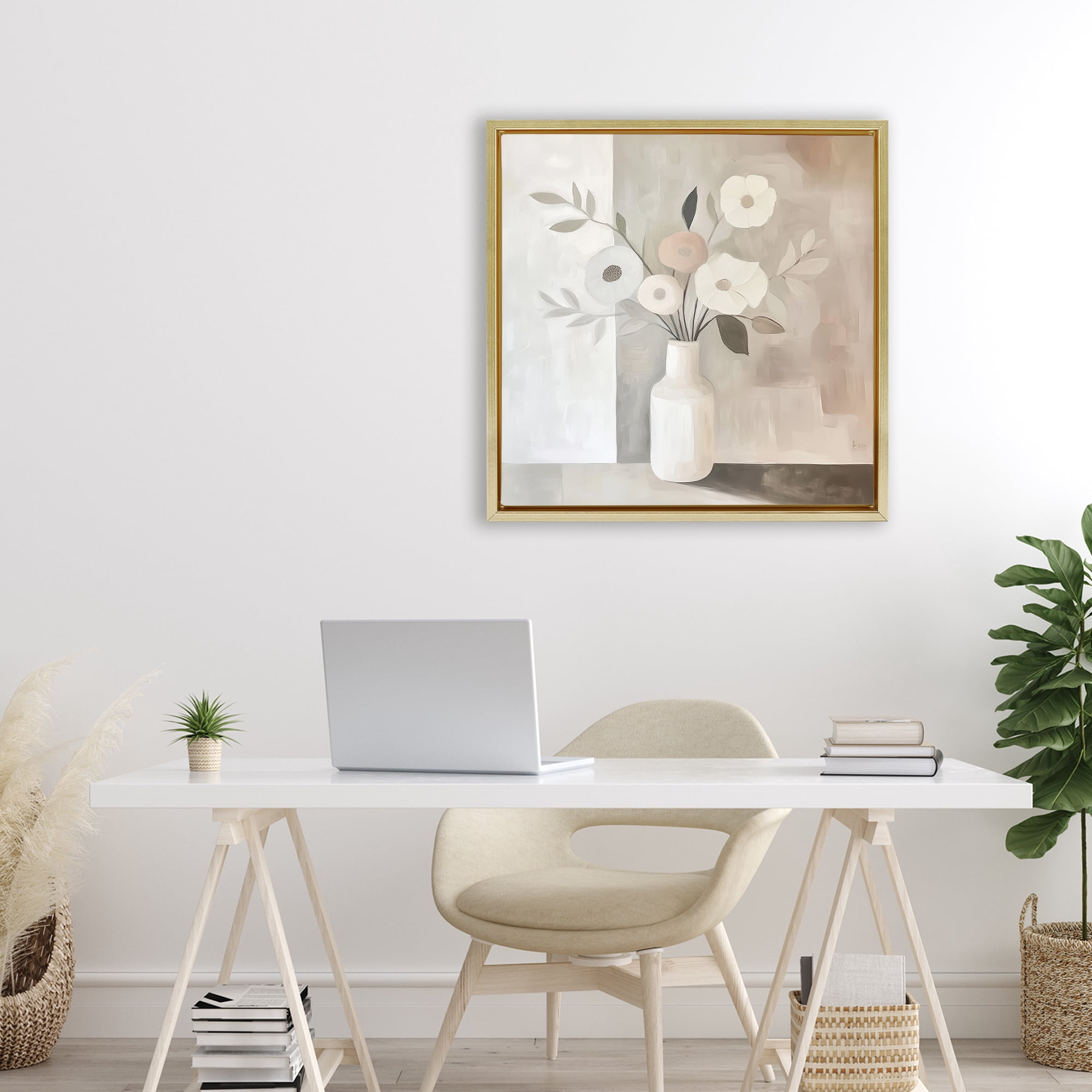 Stupell Industries Minimalist Muted Flower Vase Gold Framed Floater Canvas Wall Art, design by Heidi Kuntz