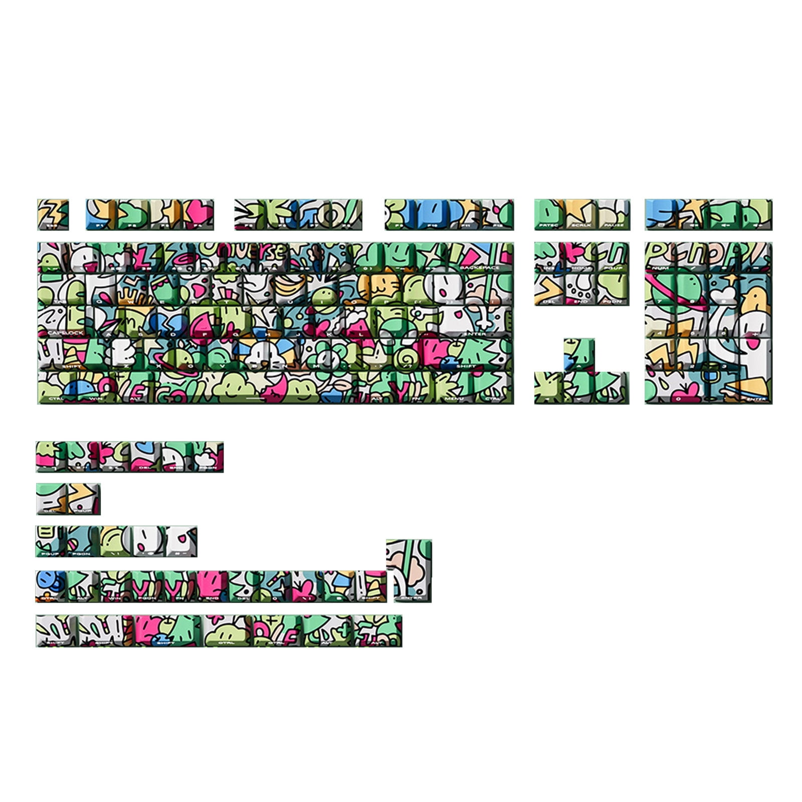 74/140Key Graffiti Artistic Design PBTs Original Profile Side Print Transparents Keycaps for Backlits Keyboards
