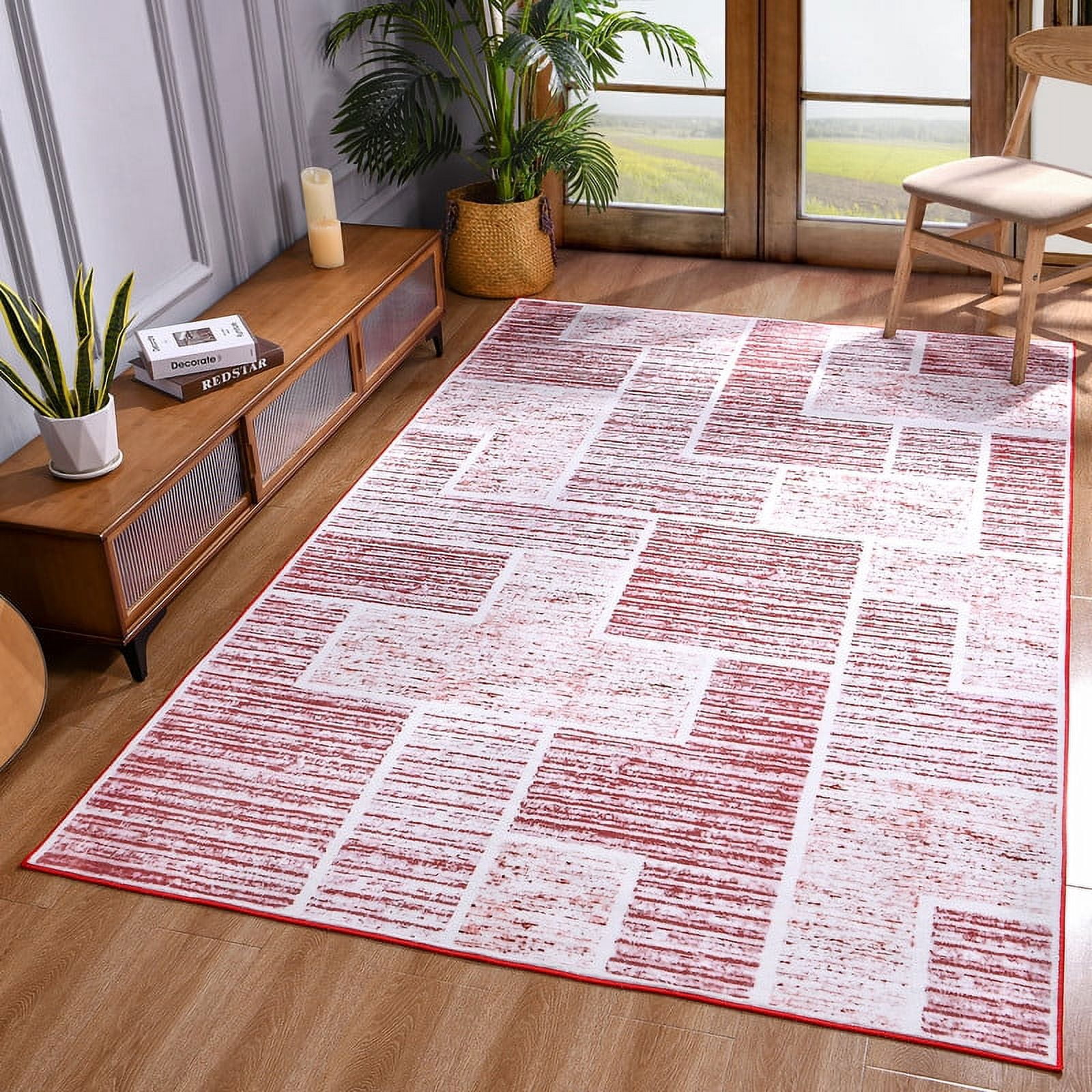 Junovo Washable Upgrade Area Rug Super Soft Rugs with Non-Slip Backing, for Living Room/Bedroom,6'x9',Red
