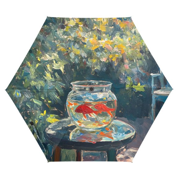 FORMRS Travel Umbrella Folding Auto Open Close Windproof Rain UV Protection, Sunshine Goldfish