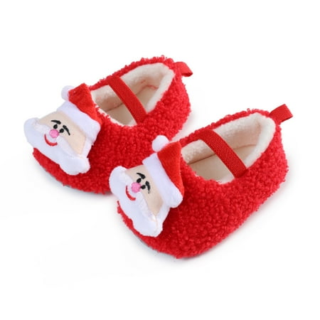 

Esho Christmas Baby Shoes Floor Slippers Newborns Xmas Plush Warm Slip-on Crib Shoes Prewalkers 0-12M