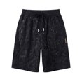 thumbnail image 3 of XFeng Men Black Embossed Jacquard Shorts Drawstring Elastic Waist Casual Knee‑Length Shorts, 3 of 7