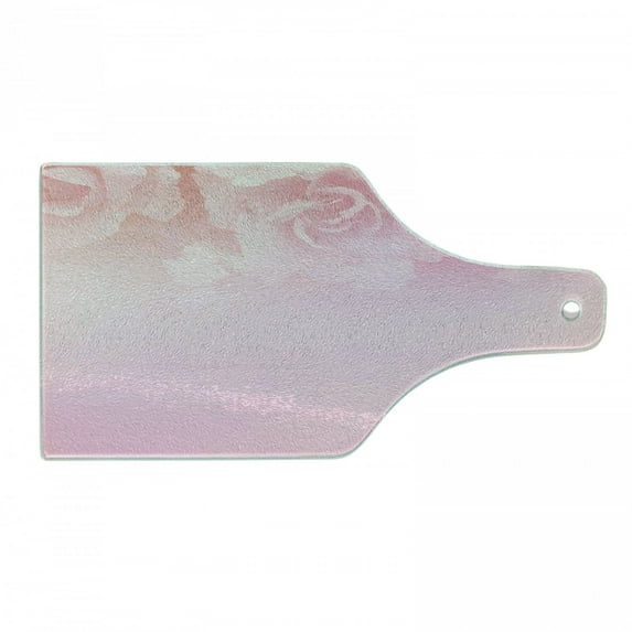 Pale Pink Cutting Board, Rose Petals in Soft Pastel Tones Romantic Bridal Floral Valentines Graphic Art, Decorative Tempered Glass Cutting and Serving Board, Wine Bottle Shape, Coral, by Ambesonne