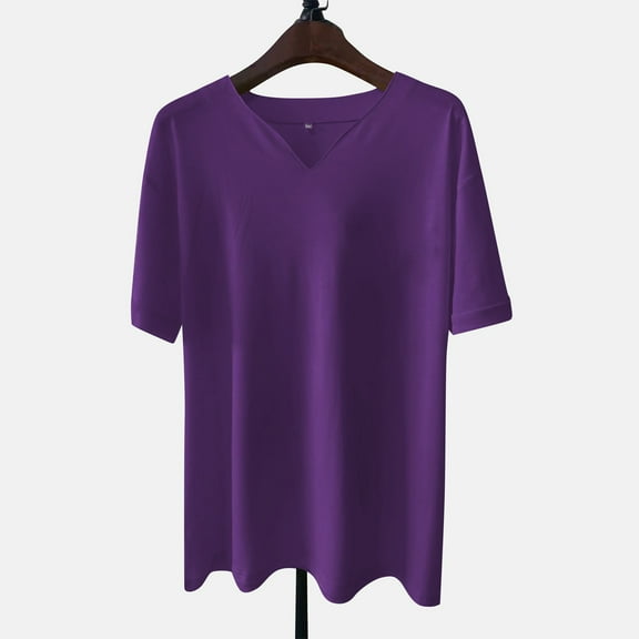 Kagetolytai Top Men's Casual Solid Color V-Neck Gentleman's Business Short Sleeve Fitness T-Shirt Mens Shirts Polo Shirts for Men Dark Purple 4XL