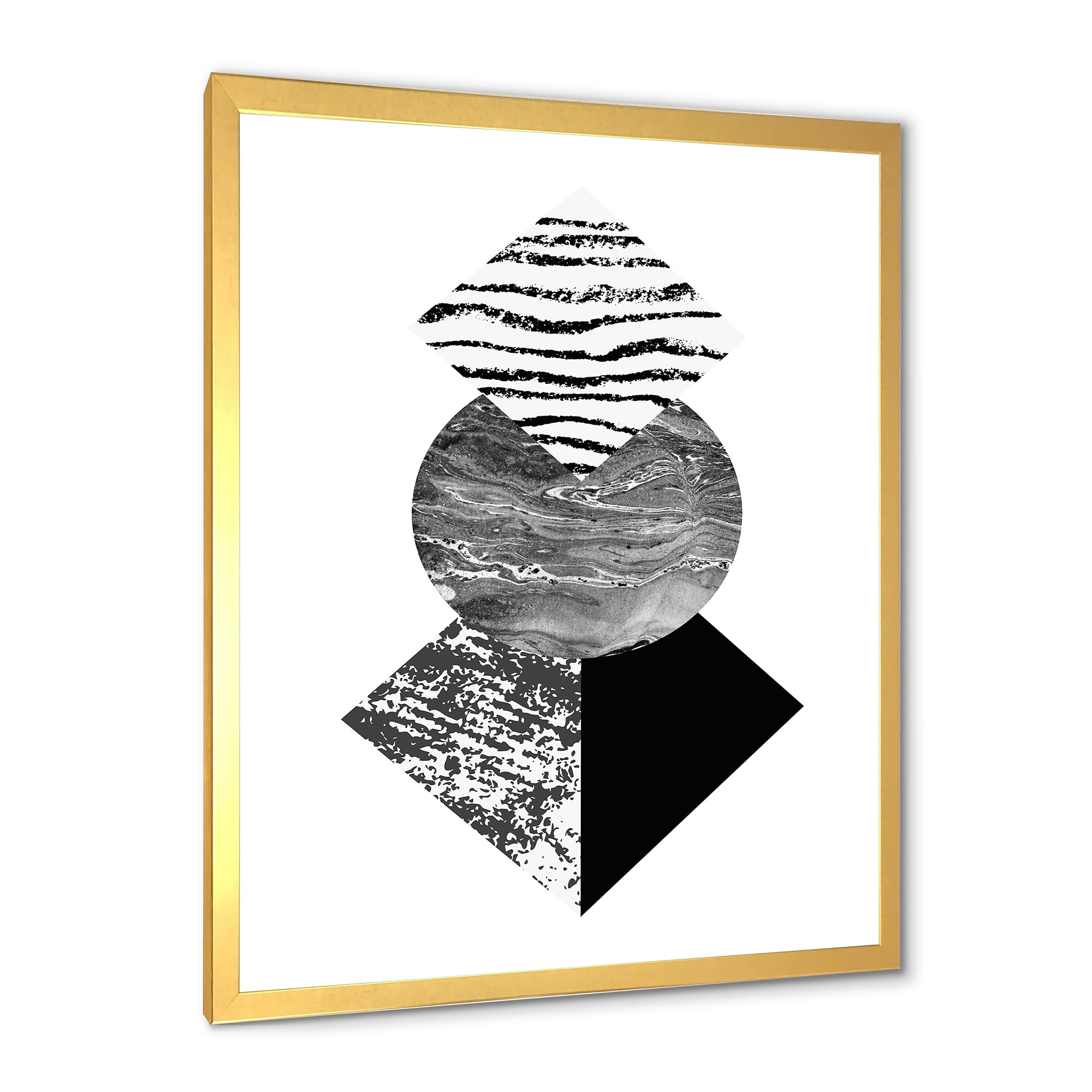 Designart 'Abstract Geometry Shapes With Tropical Palm Leaf I' Modern Framed Art Print