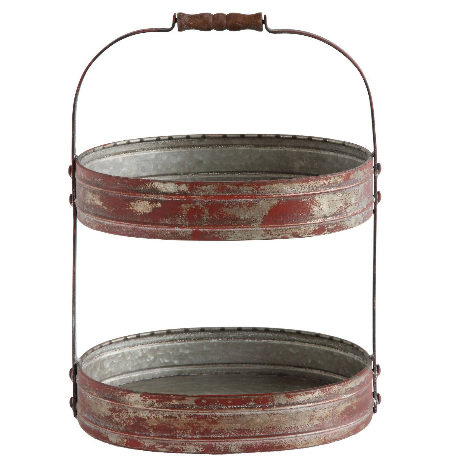 White Creative Co-Op Heavily Distressed 3-Tier Metal Tray with Black Frame & Rim