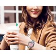thumbnail image 5 of Women Colorful Diamond Watches Chronograph Rotatable Bezel Mineral Glass Luminous Watch Stainless Steel Waterproof Date Analog Quartz Watch Fashion Business Dress Wristwatch, 5 of 7